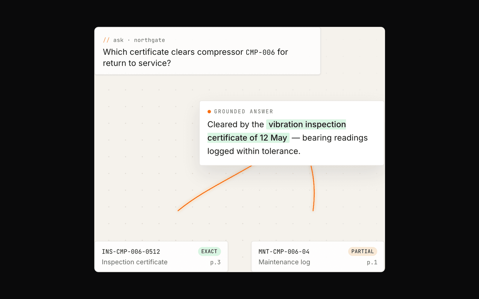 DocIQ - a document question answered with a grounded citation pointing back to the exact source page.